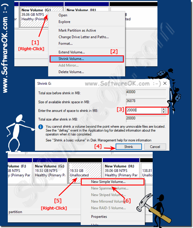 Shrink, Reduce the drive and create new ones!