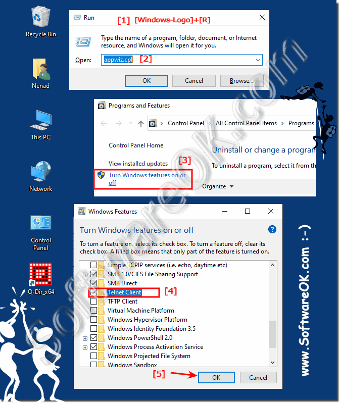 Activate the TELNET client under Windows 10. 8.1, 7?