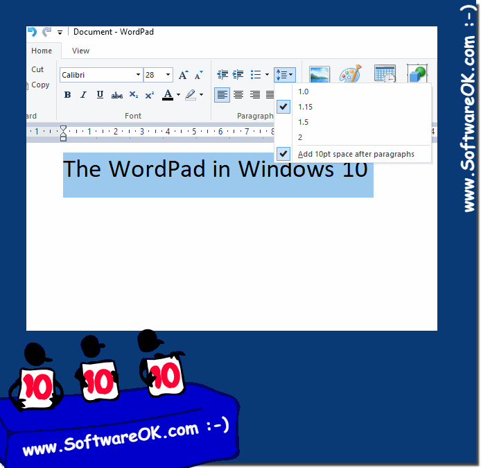 The line spacing in WordPad on Windows OS!