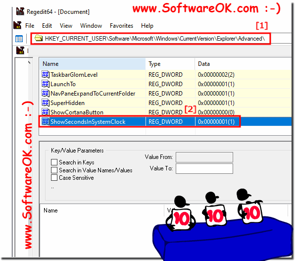 Activate Seconds display in Task-Bar of Windows 10 Desktop!