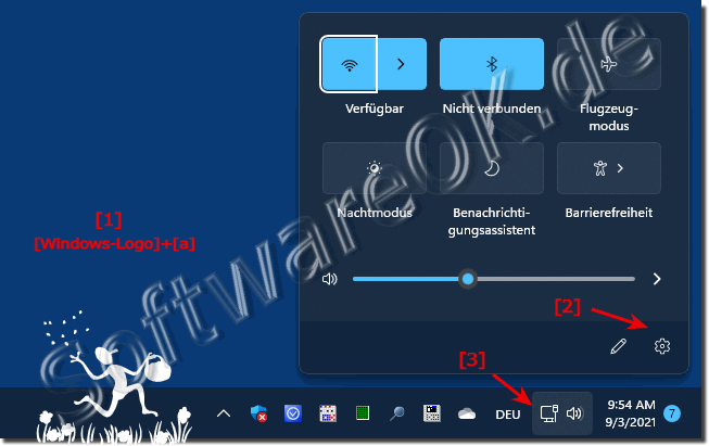 The Windows 11 settings in the action menu!