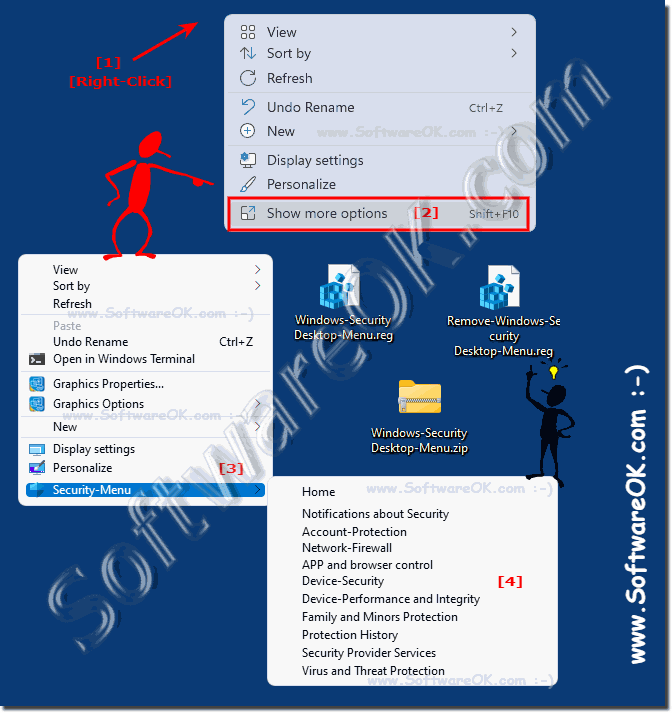 The desktop context menu Windows security settings!