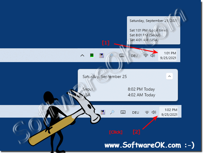 The additional Clocks in the Windows 11 taskbar!