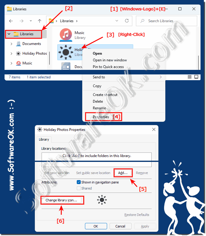 Change the library symbol and add further folders under Windows 11!