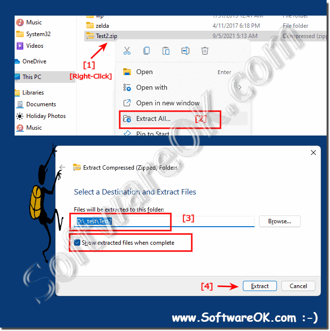 Unzip ergo Extract the files under Windows 11!