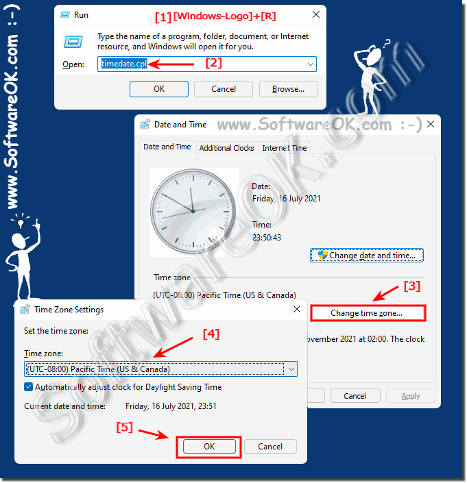 Time zone settings on MS Windows 11 OS Home. Pro. ...!