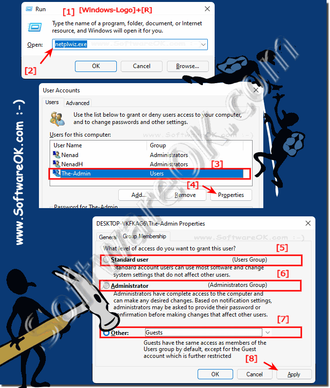 Change the account type of a user under Windows 11, 10, ...!