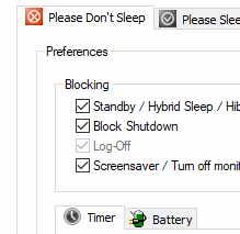 Prevent Shutdown, Stand By, Turn Off, Restart