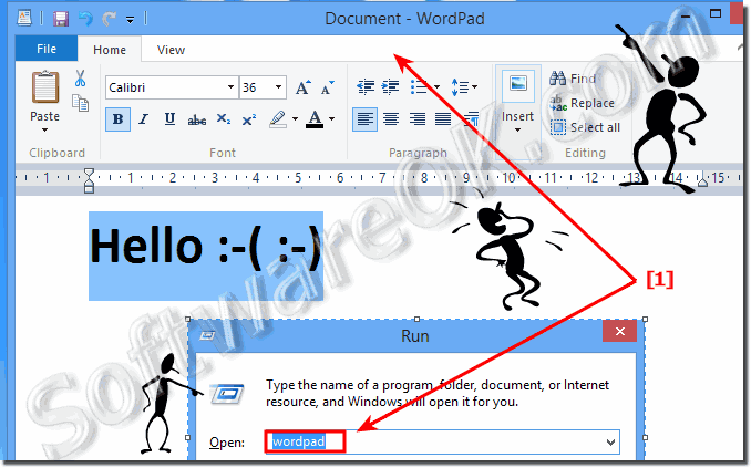 Find WordPad in Windows-8 and (open. start, run)