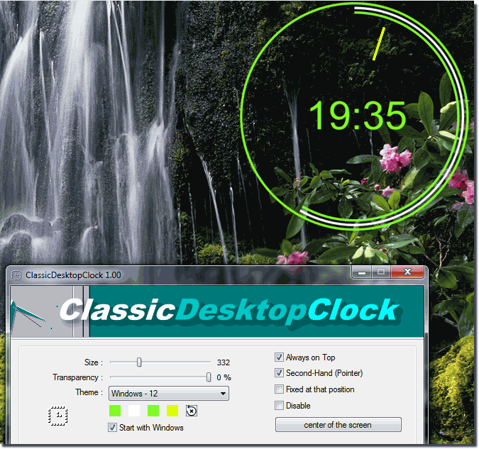 Green Nature Desktop Classic Clock on Windows-7  