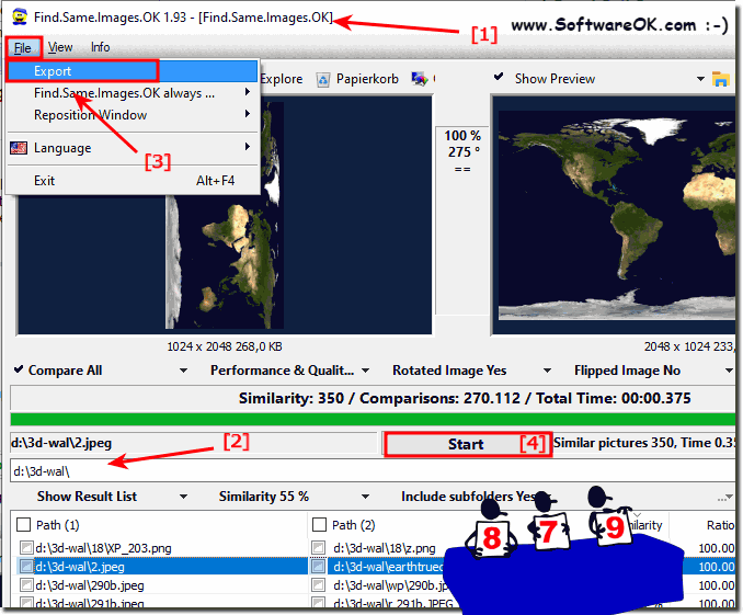 Image comparisons Export data from the result list!