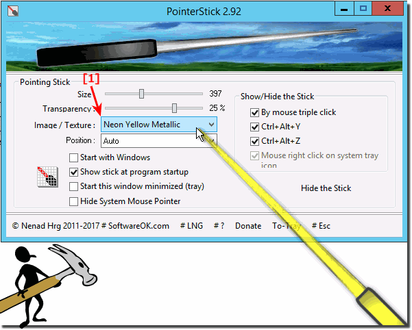 Neon-Yellow-Metallic Pointer-Stick for the Windows Desktop!