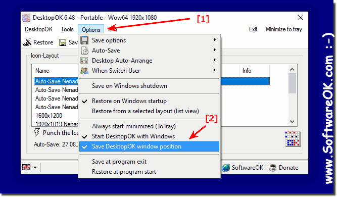 Save the desktop OK window position at Program end!