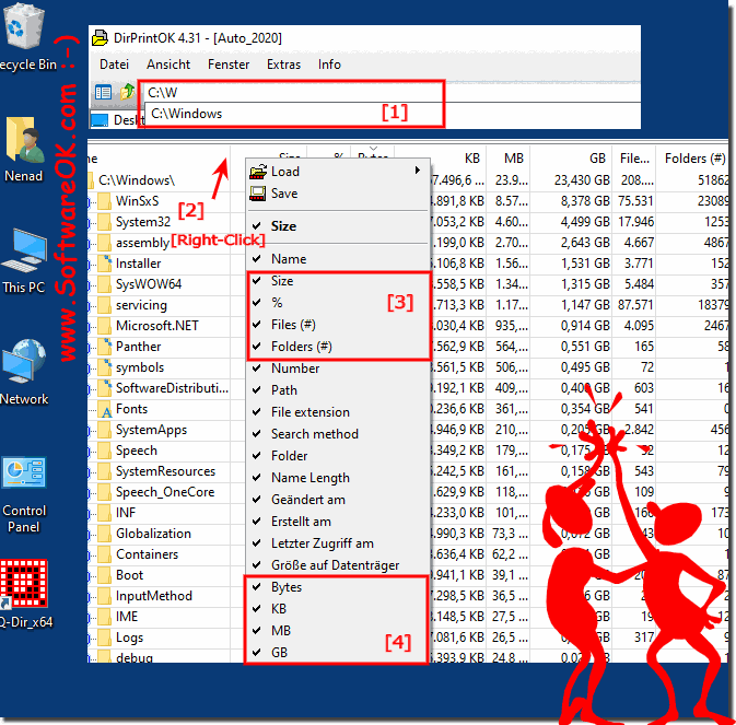 Print folder size on all MS Windows OS!