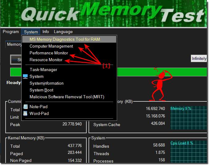 Access to essential memory and system functions under Windows! 