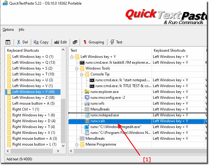 Grouping of keyboard shortcuts commands for fast insertion of texts!