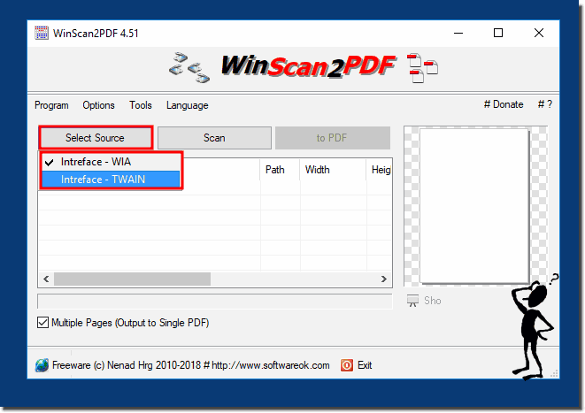 WinScan2PDF WIA or TWAIN Interface!