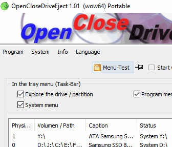 Safely remove drives and open close DVD, USB