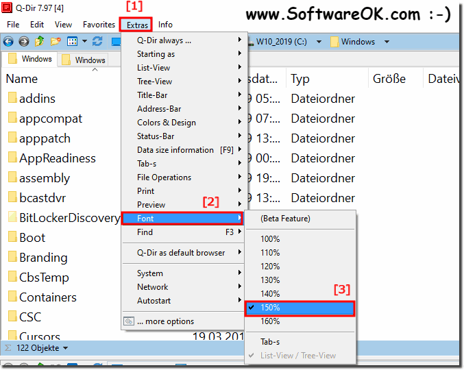 Change font size in Quad Explorer Q-Dir example on Windows-10!