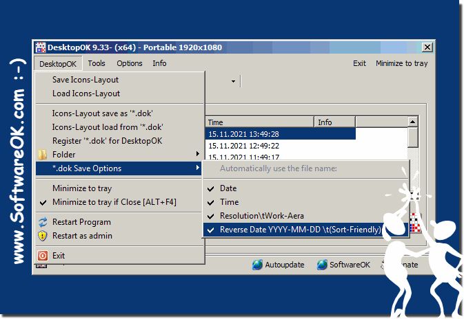 Save Desktop Layout in *.dok file or *.ini!