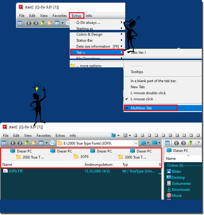 Activate several line tabs in the Quad Explorer Q-Dir!