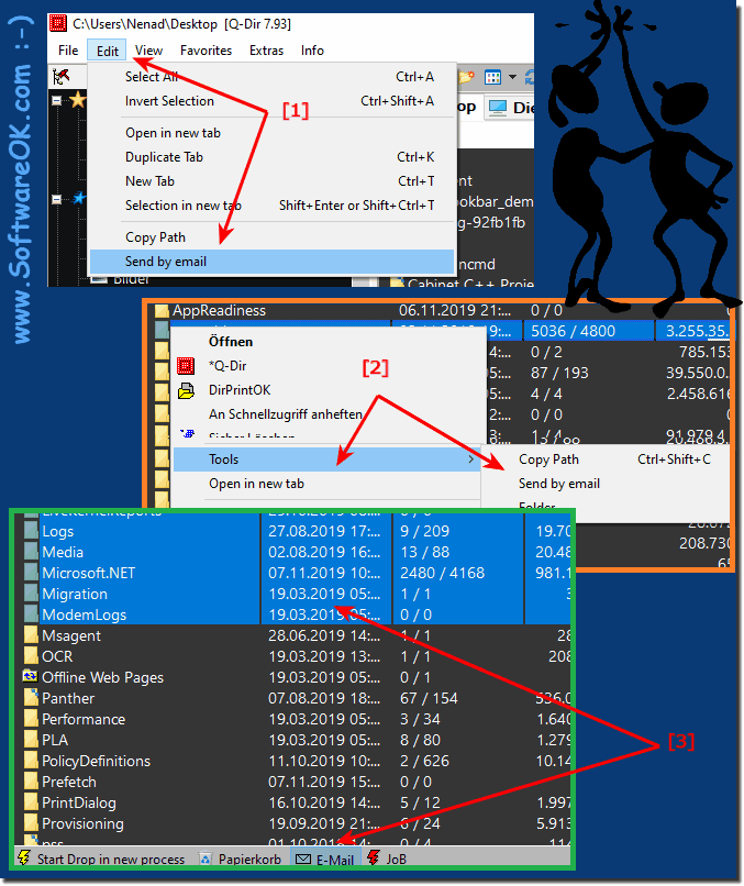 Options for sending files or folders via email in Quad Explorer on Windows!
