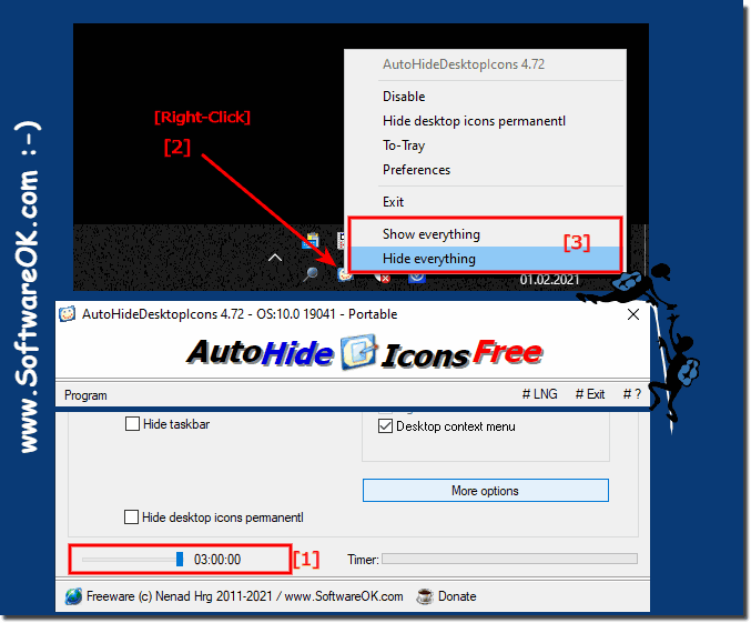 ide the desktop background and show via Info-Area in the taskbar!