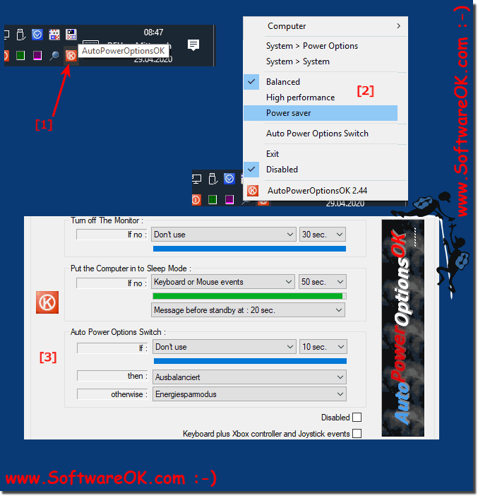 How can I adjust power options in the notification area of the taskbar!