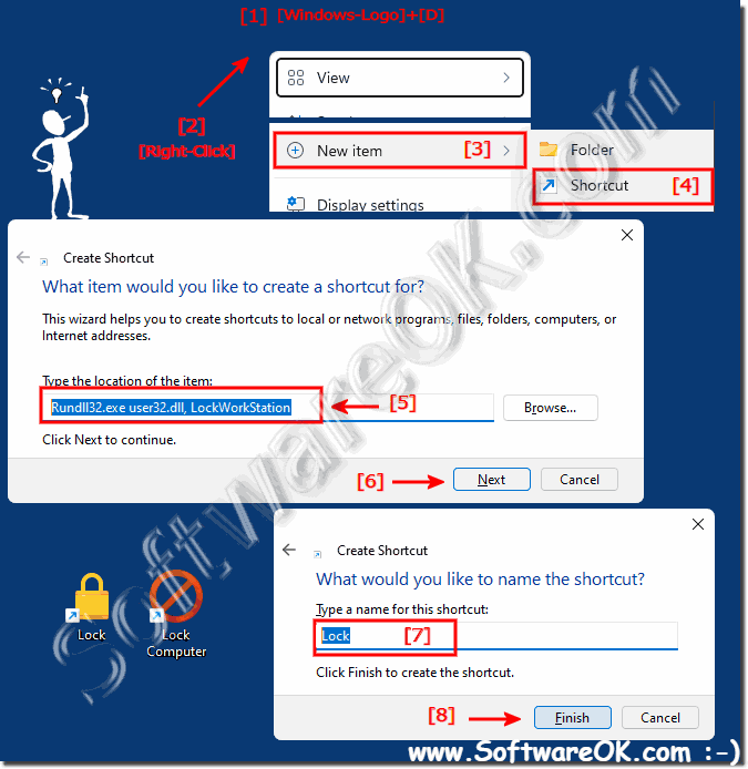 Desktop shortcut to lock your Windows 11, 10, ... etc. PC!