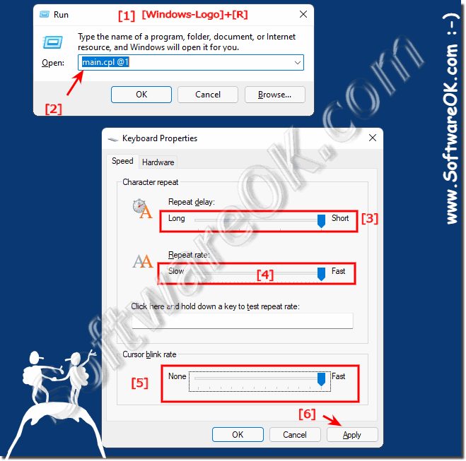 How to set the keyboard delay when writing under Windows?