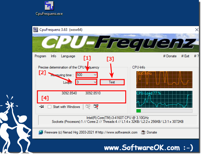 Example of the exact CPU frequency query on MS Windows 10 OS! 