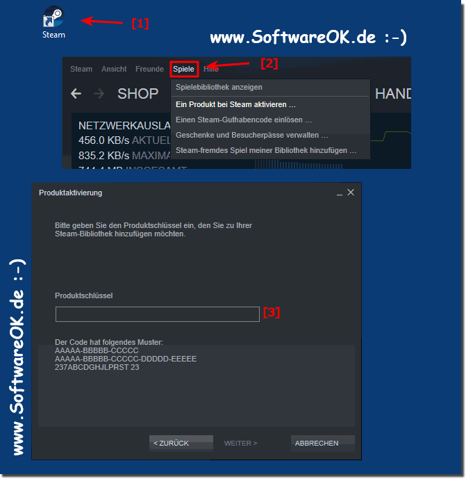 Activating a product on Steam using a product key, but how?