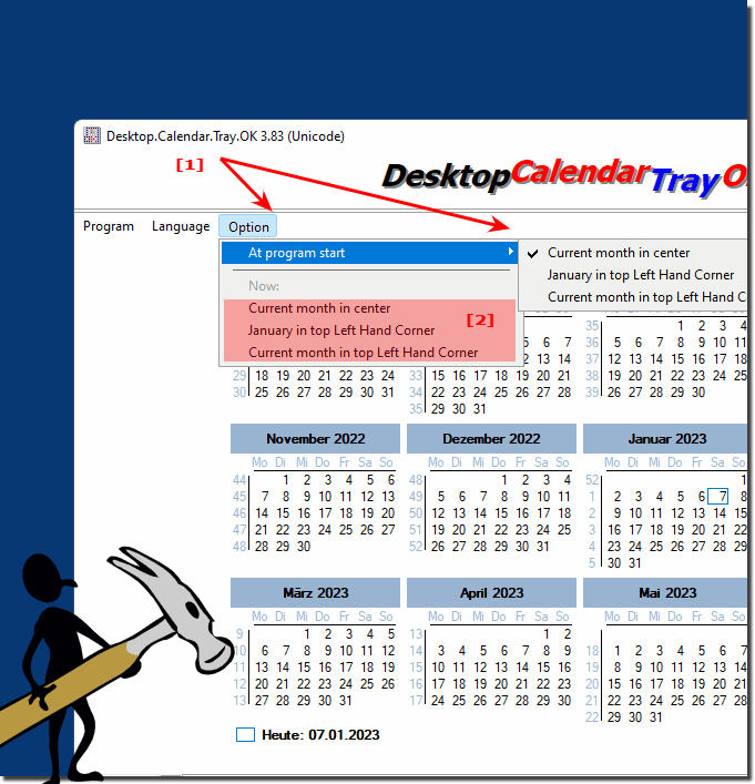 Set position of current date in calendar!