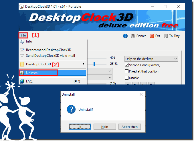 Uninstall, remove desktop 3d clock from all MS Windows OS!