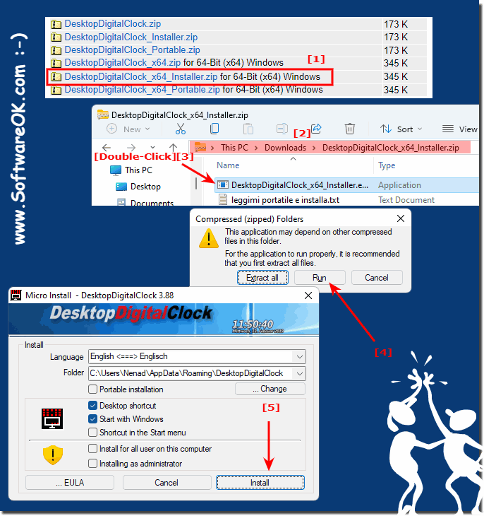 Easily Install the desktop clock on all MS Windows OS!