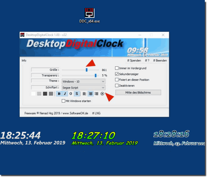 A simple digital clock on the desktop for Windows!