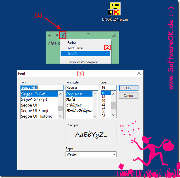 Change font for desktop notes at any time on MS Windows OS!