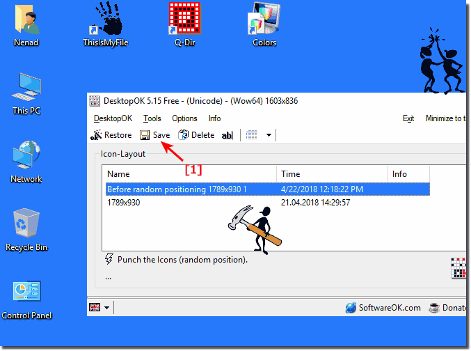 Save the desktop icons layout on Windows-10!