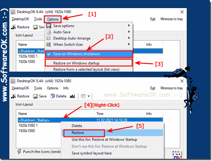 Windows logout, save desktop icons and restore them manually!