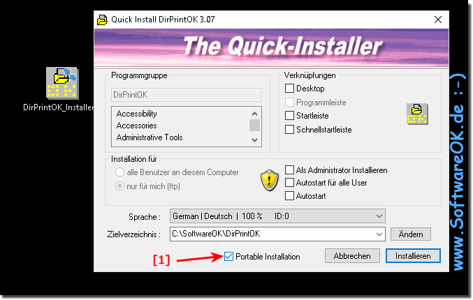 A silent or portable installation by DirPrintOK!