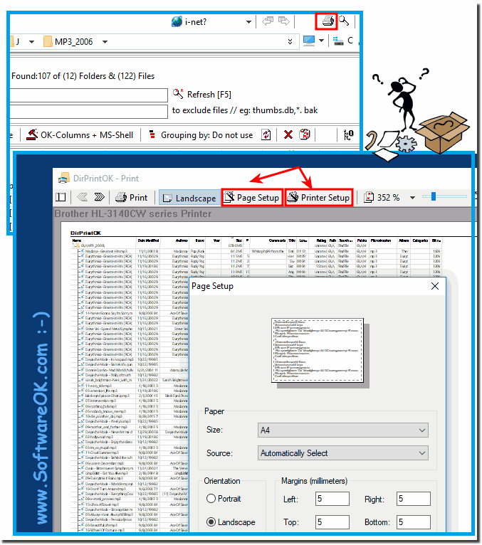 Printer and the page setup for folder print!