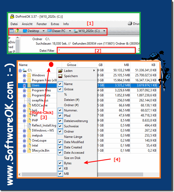 Size in Giga, Mega, Kilo and Bytes folders and files!