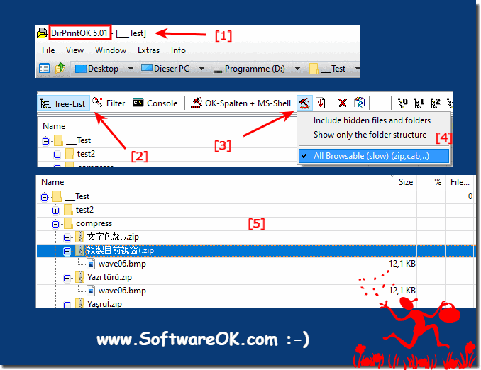 Zip, Cab, ... Unfold the folder under Windows and print it out as a file list!