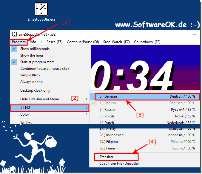 Change the language in the stopwatch to MS Windows!