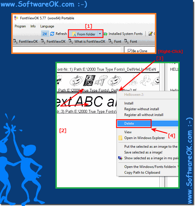 Delete fonts in FontViewOK (Windows Recycle Bin)!