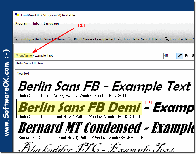 Display the font name in the List View!