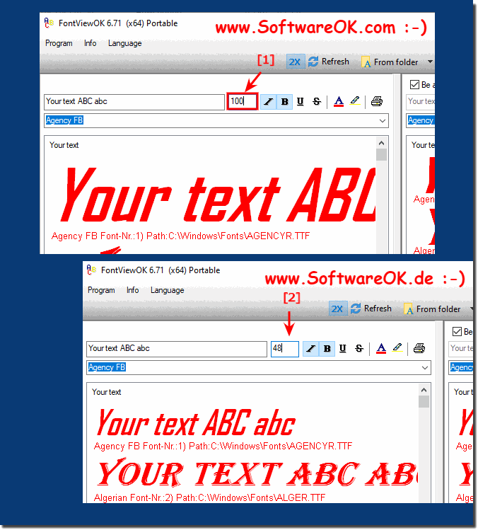 Simply change the size of the font when comparing under MS Windows OS!