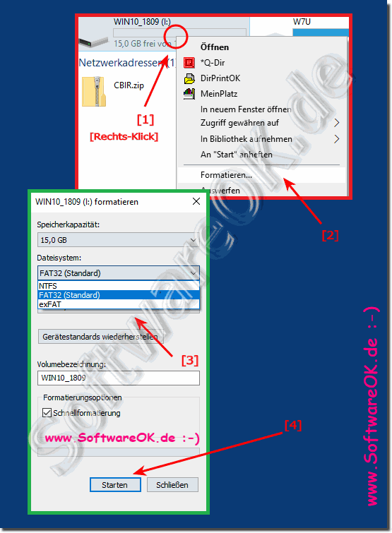 Formatting removable drives under Windows 10 Start!