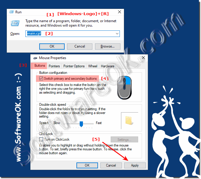 Left and right mouse buttons are swapped on MS Windows!