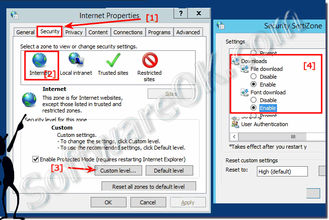 Change security settings to allow download files from locations!